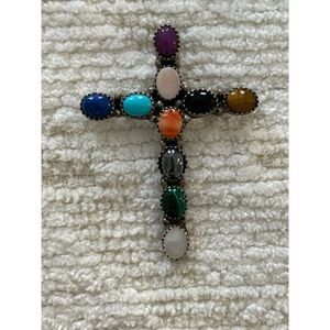 Vintage Native American Navajo Sterling Silver Cross signed by  Lenora Begay.